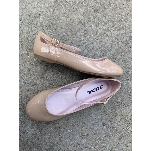 Girls Soda Beige Patent Strap Ballet Flats - Picture 2 of 5